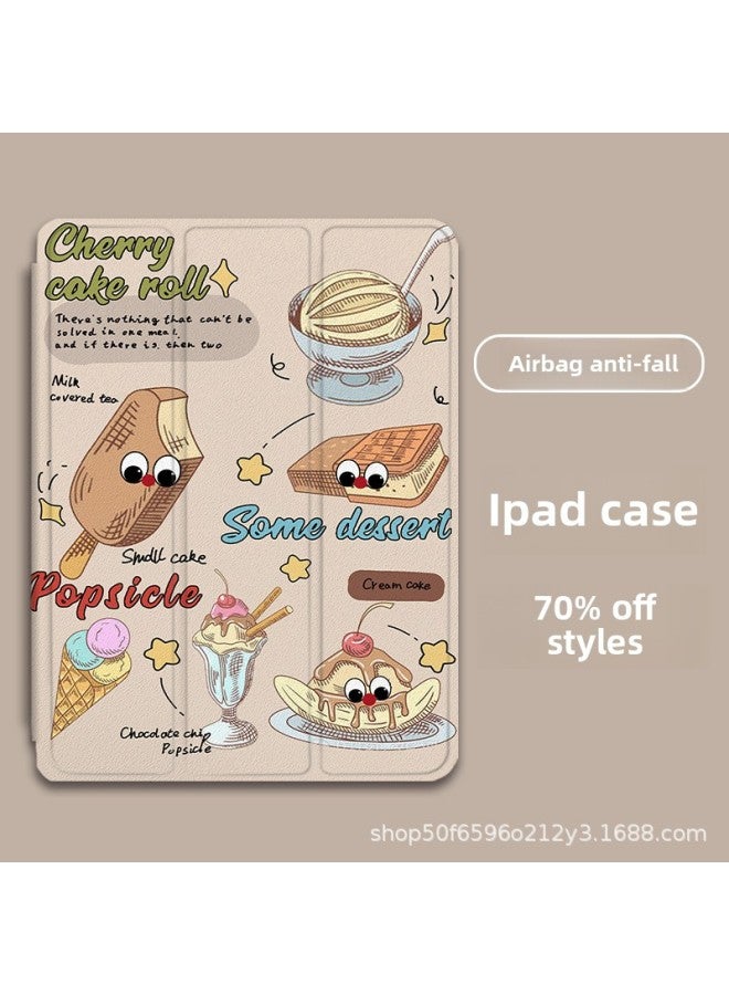 For Apple Ipad 10th Generation Pro10.2 Summer Mini6 Sets Of 11 Inch Air5 Creative 4 Flat Protective Case-Colors:Z11916 Ice Cream★three-fold Type★single Shell-Applicable Model:iPad 2022 Edition 10th Generation (10.9-inch)